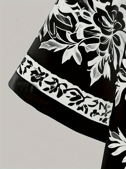 Men'S Two Sets of Floral Print Casual Button-Up + Drawstring Sports Shorts Two-Piece Hawaiian Beach Sports Styl