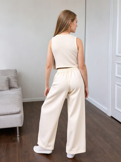 Girls' Summer Casual Set: Vest and Wide-Leg Pants Outfit