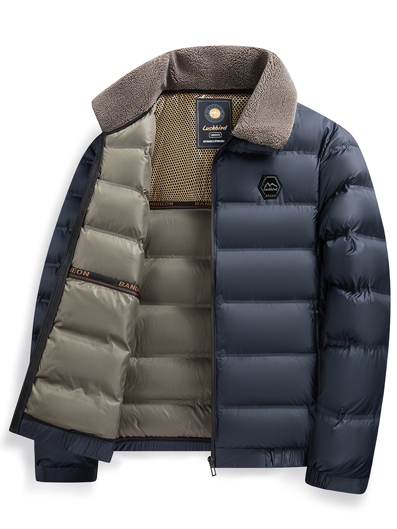 Men'S Heavyweight Winter Jacket - Thermal Insulated Coat with Zipper Closure, Slim Fit Formal & Casual Outerwear in Dark Green/Blue, Polyester-Lined Cold Weather Jacket for Everyday & Special Occasions, Winter Coats, Seasonal