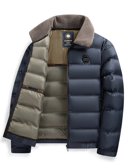 Men'S Heavyweight Winter Jacket - Thermal Insulated Coat with Zipper Closure, Slim Fit Formal & Casual Outerwear in Dark Green/Blue, Polyester-Lined Cold Weather Jacket for Everyday & Special Occasions, Winter Coats, Seasonal