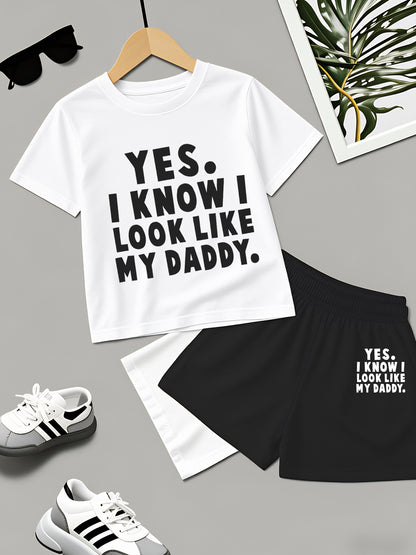Boys' Casual Summer T-Shirt and Shorts Set - Fun 'Yes I Know I Love My