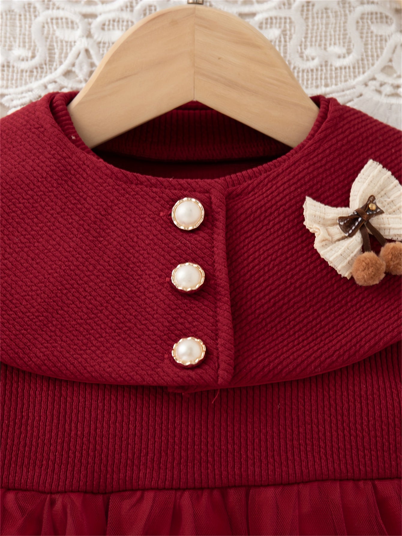 ZOSEYIES Girls' Elegant Red Princess Party Dress with Ruffled Hem & Puff Sleeves - Long Sleeve Winter Formal Outfit, A-Line Skirt with Ruffled Trim, Soft Non-Stretch Fabric for Christmas, New Year's, Birthday & Casual Attire