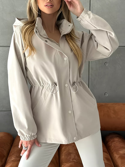 Autumn and Winter Women's Fashion Solid Color Windbreaker Jacket
