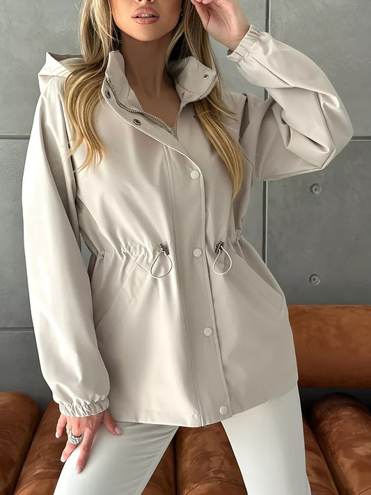 Autumn and Winter Women's Fashion Solid Color Windbreaker Jacket