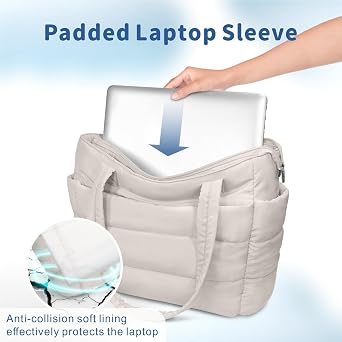 Lightweight Quilted Puffer Tote Bag for Women, Travel & Work