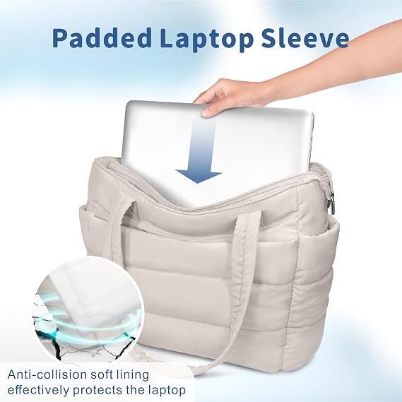 Lightweight Quilted Puffer Tote Bag for Women, Travel & Work