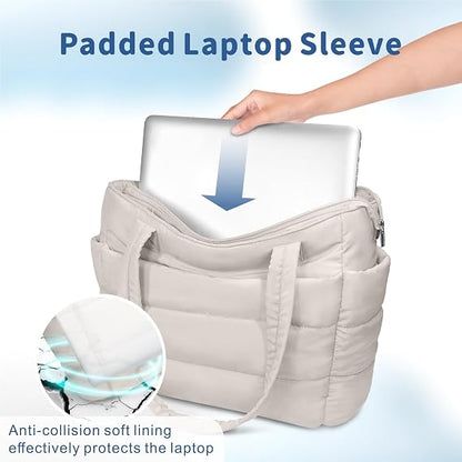 Lightweight Quilted Puffer Tote Bag for Women, Travel & Work