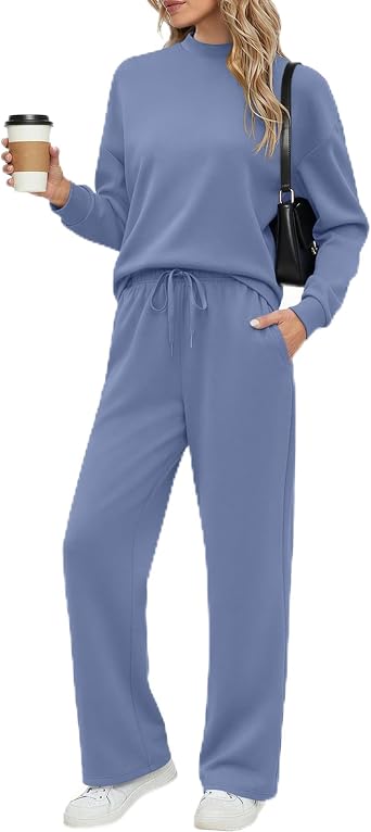Ekouaer Women's Mock Neck Lounge Set with Wide Leg Pants