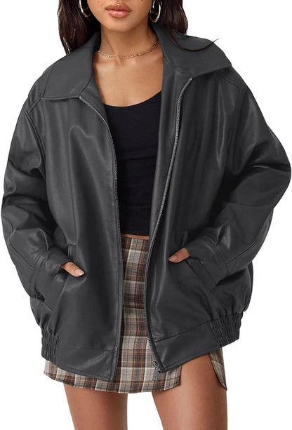 Women's Oversized Faux Leather Jacket for Fall & Winter