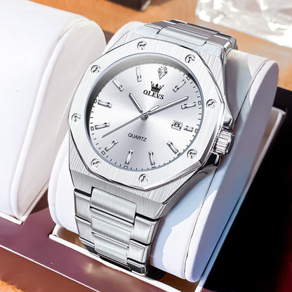 OLEVS Men's Stainless Steel Dress Watch Big Face Waterproof