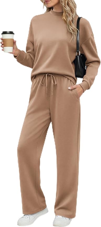 Ekouaer Women's Mock Neck Lounge Set with Wide Leg Pants