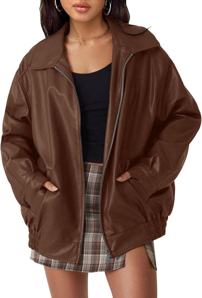 Women's Oversized Faux Leather Jacket for Fall & Winter