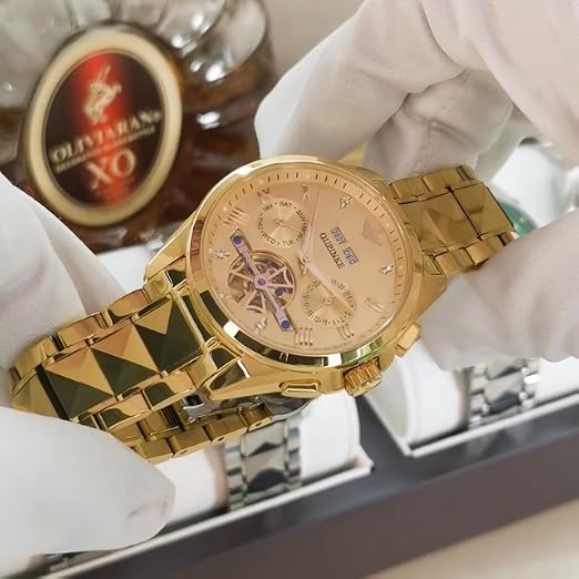 OUPINKE Gold Automatic Men's Dress Watch with Sapphire Crystal