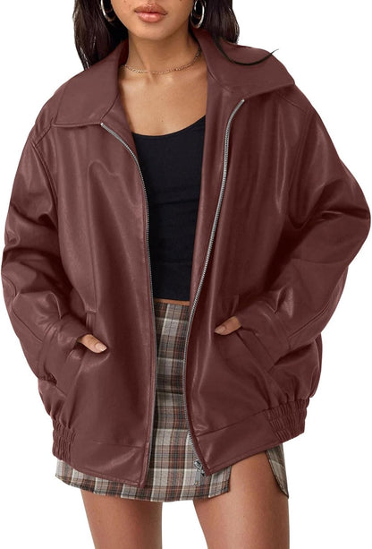 Women's Oversized Faux Leather Jacket for Fall & Winter