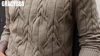 Men's Cable Knit Crewneck Sweater Pullover Long Sleeve