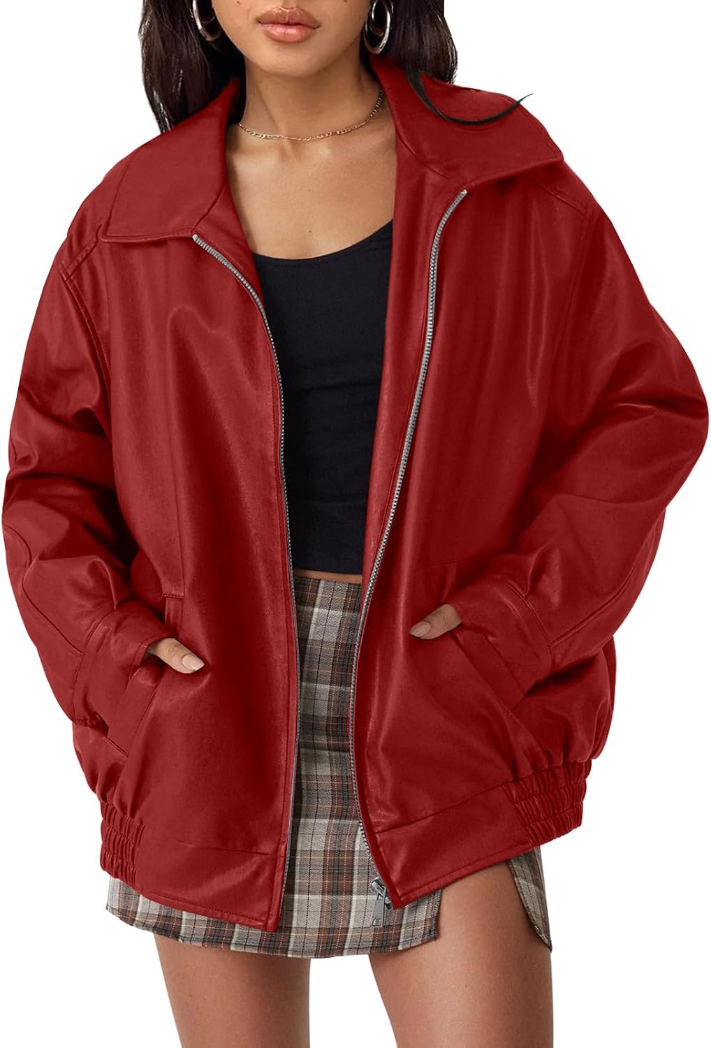 Women's Oversized Faux Leather Jacket for Fall & Winter