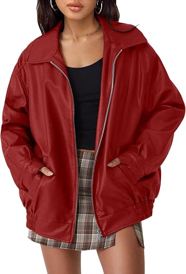 Women's Oversized Faux Leather Jacket for Fall & Winter
