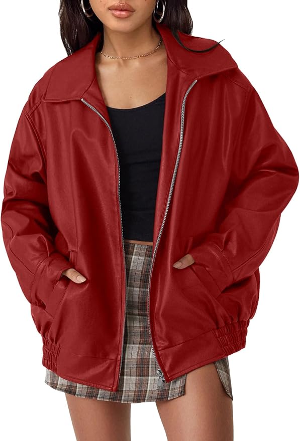 Women's Oversized Faux Leather Jacket for Fall & Winter