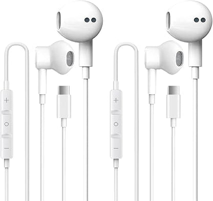 2 Pack USB-C Wired Earbuds with Mic for iPhone 17 & USB-C Devices