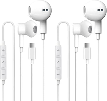2 Pack USB-C Wired Earbuds with Mic for iPhone 17 & USB-C Devices