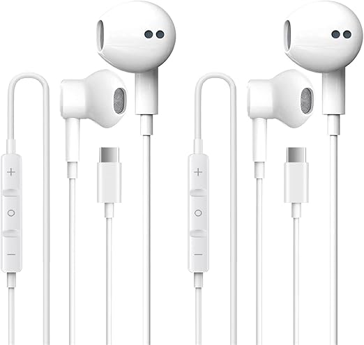 2 Pack USB-C Wired Earbuds with Mic for iPhone 17 & USB-C Devices