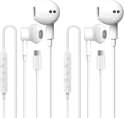 2 Pack USB-C Wired Earbuds with Mic for iPhone 17 & USB-C Devices