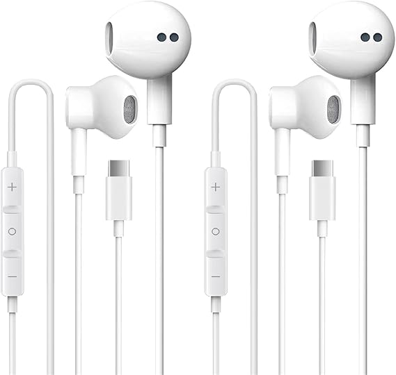 2 Pack USB-C Wired Earbuds with Mic for iPhone 17 & USB-C Devices