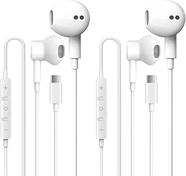 2 Pack USB-C Wired Earbuds with Mic for iPhone 17 & USB-C Devices