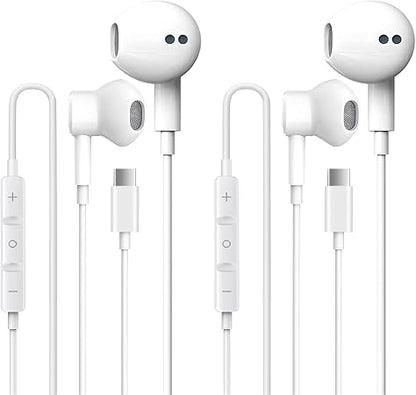 2 Pack USB-C Wired Earbuds with Mic for iPhone 17 & USB-C Devices