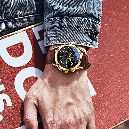 OLEVS Men's Casual Leather Chronograph Watch, Waterproof