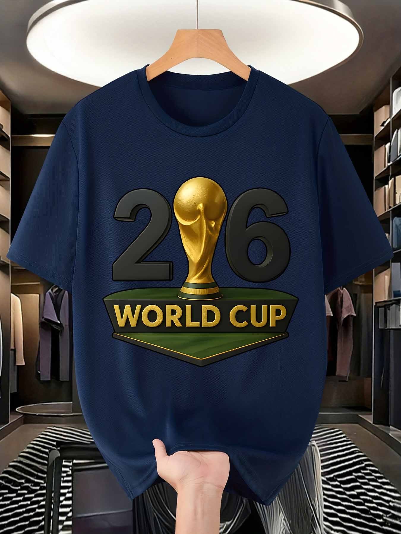 Men's FIFA World Cup 2026 Graphic Mesh T-Shirt, Casual Streetwear