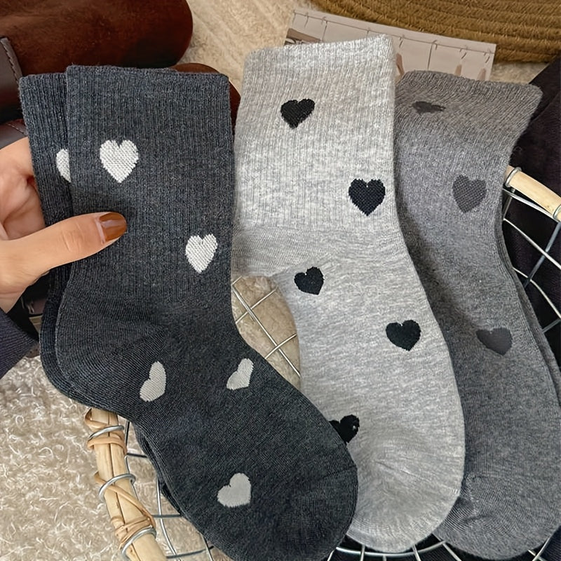 5 Pairs Elegant Heart Pattern Mid-Calf Socks for Couples