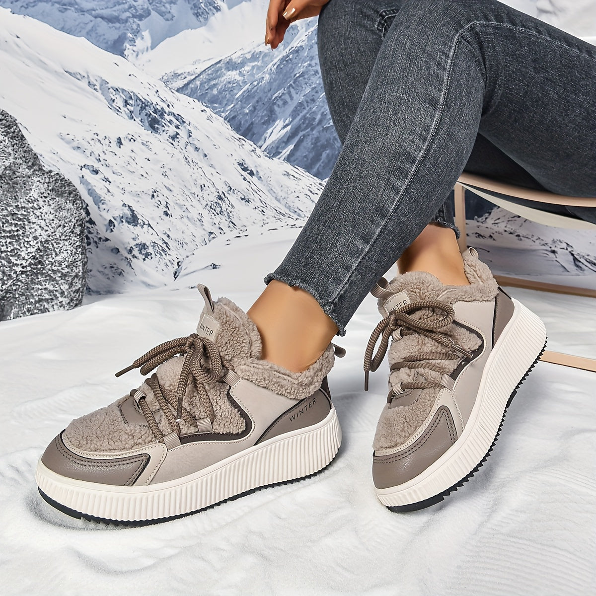 Women'S Cozy Fleece-Lined Low-Top Ankle Boots - Warm, Stylish, and Comfortable for All Seasons, Casual Lace-Up Design with Thick Rubber Sole, Beige, Casual Footwear | Stylish Ankle Boots | Plush Lined Interior