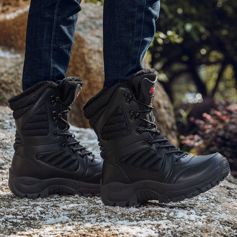 A Pair of Mid-Calf Snow Boots, Unisex, Comfortable Soft Lining Solid Color Design Fashion Outdoor Style Thick Rubber Sole Wear-Resistant Round Toe Cozy Liners Suitable for Camping Hiking Mountaineering Hunting - Autumn Winter