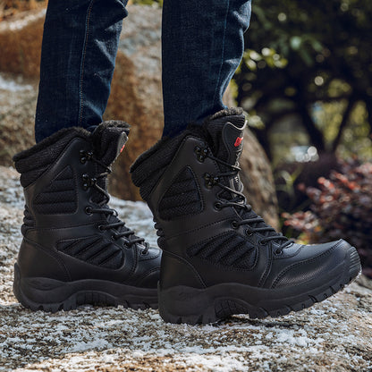 A Pair of Mid-Calf Snow Boots, Unisex, Comfortable Soft Lining Solid Color Design Fashion Outdoor Style Thick Rubber Sole Wear-Resistant Round Toe Cozy Liners Suitable for Camping Hiking Mountaineering Hunting - Autumn Winter