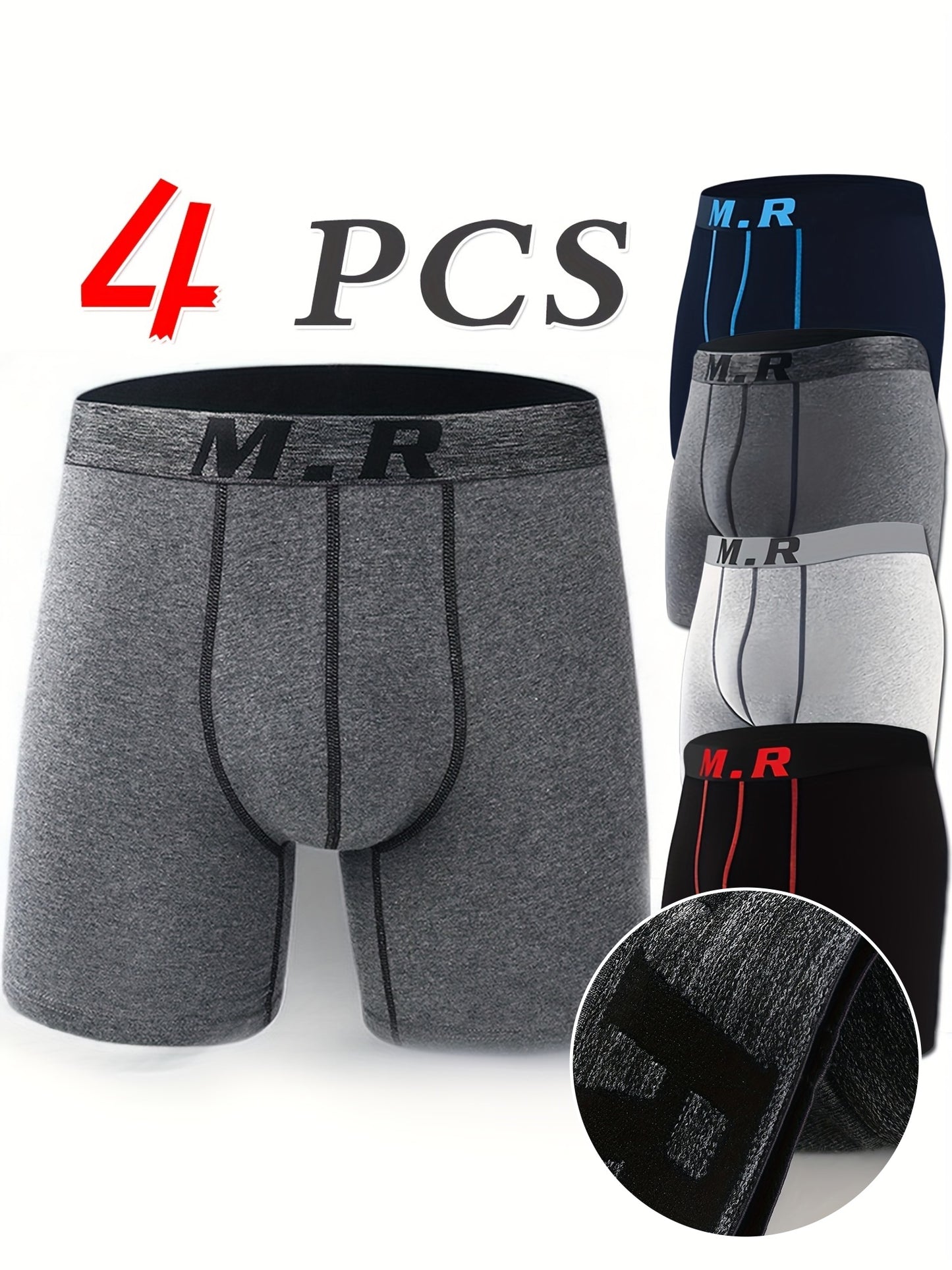 Men's Cotton Sports Boxer Briefs 4-Pack Breathable Comfort
