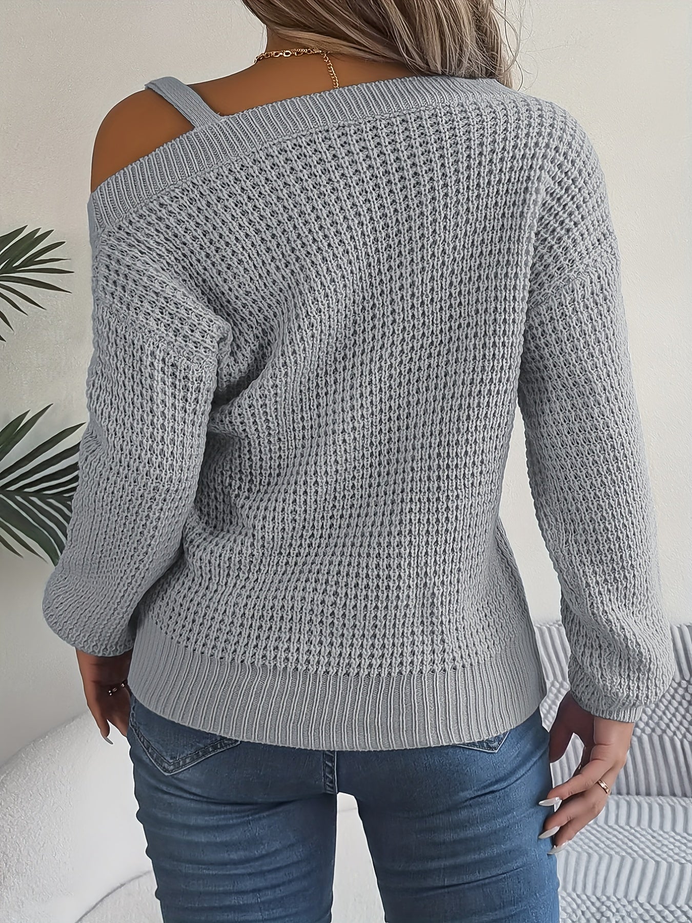 Casual And Versatile Long-Sleeve Sweater with Shoulder Cutouts And Metal Buttons for Autumn And Winter.