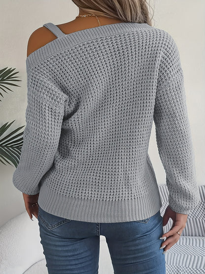 Casual And Versatile Long-Sleeve Sweater with Shoulder Cutouts And Metal Buttons for Autumn And Winter.
