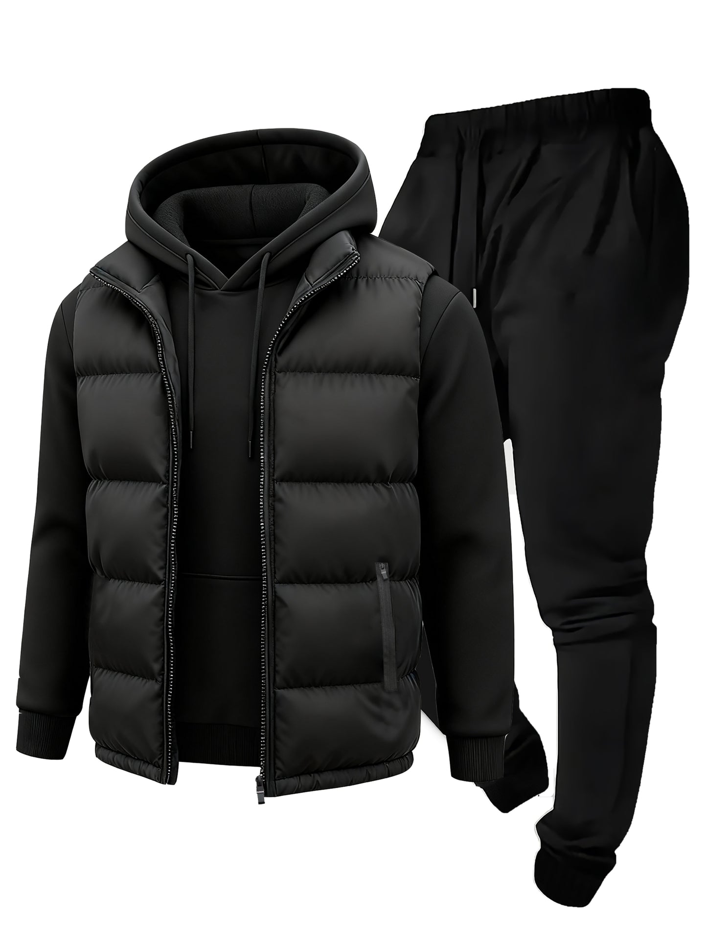 3pcs Vest Casual Set for Men Men's Casual Cartoon Drawstring Pocket Hoodie and Sports Drawstring Trousers Matching Set