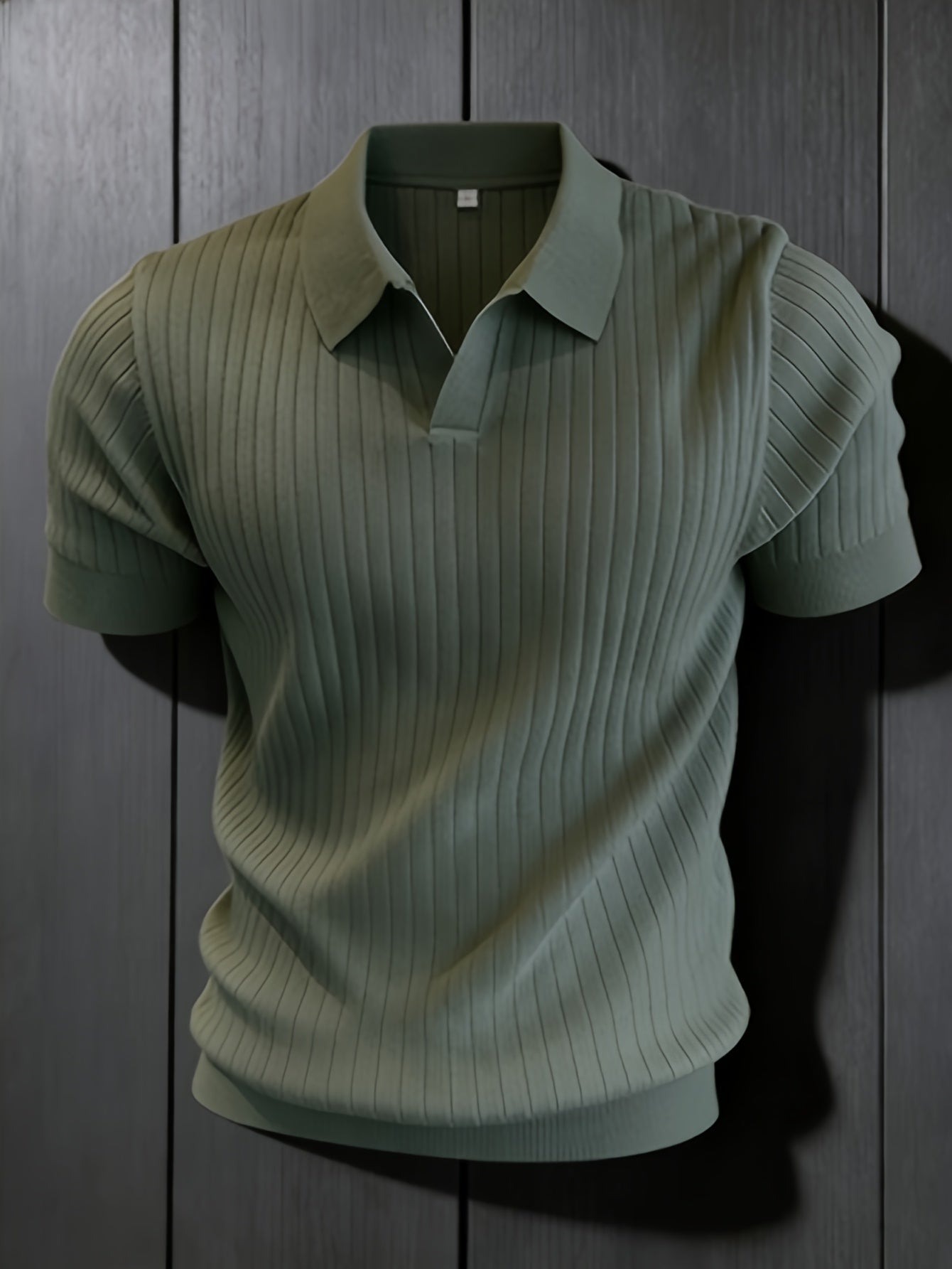 Men's Slim Fit Vertical Rib Knit Polo Shirt for Spring Summer