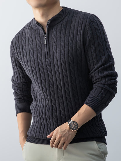 Men's Autumn Winter Zip Collar Pullover Sweater with Velvet