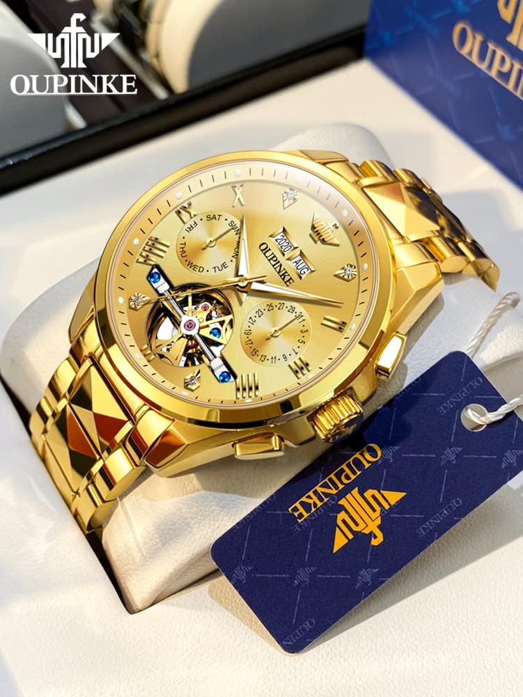 OUPINKE Gold Automatic Men's Dress Watch with Sapphire Crystal
