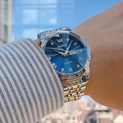 OLEVS Men's Two-Tone Luxury Analog Quartz Watch Blue
