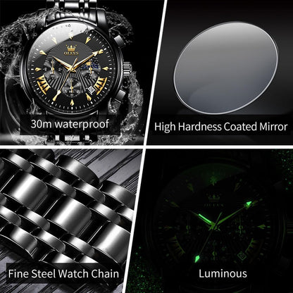 OLEVS Men's Waterproof Luminous Chronograph Watch Gold Black