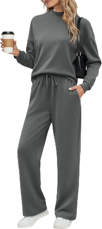 Ekouaer Women's Mock Neck Lounge Set with Wide Leg Pants