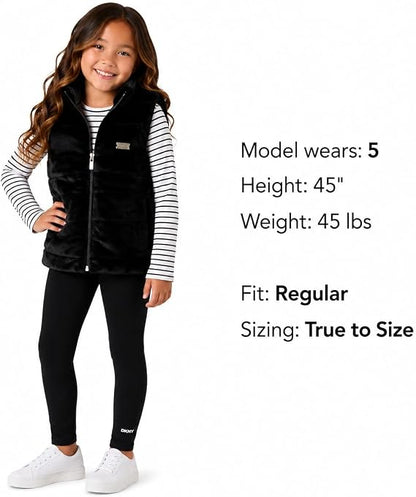 Girls 3 Piece Puffer Vest, Shirt & Flare Leggings Set