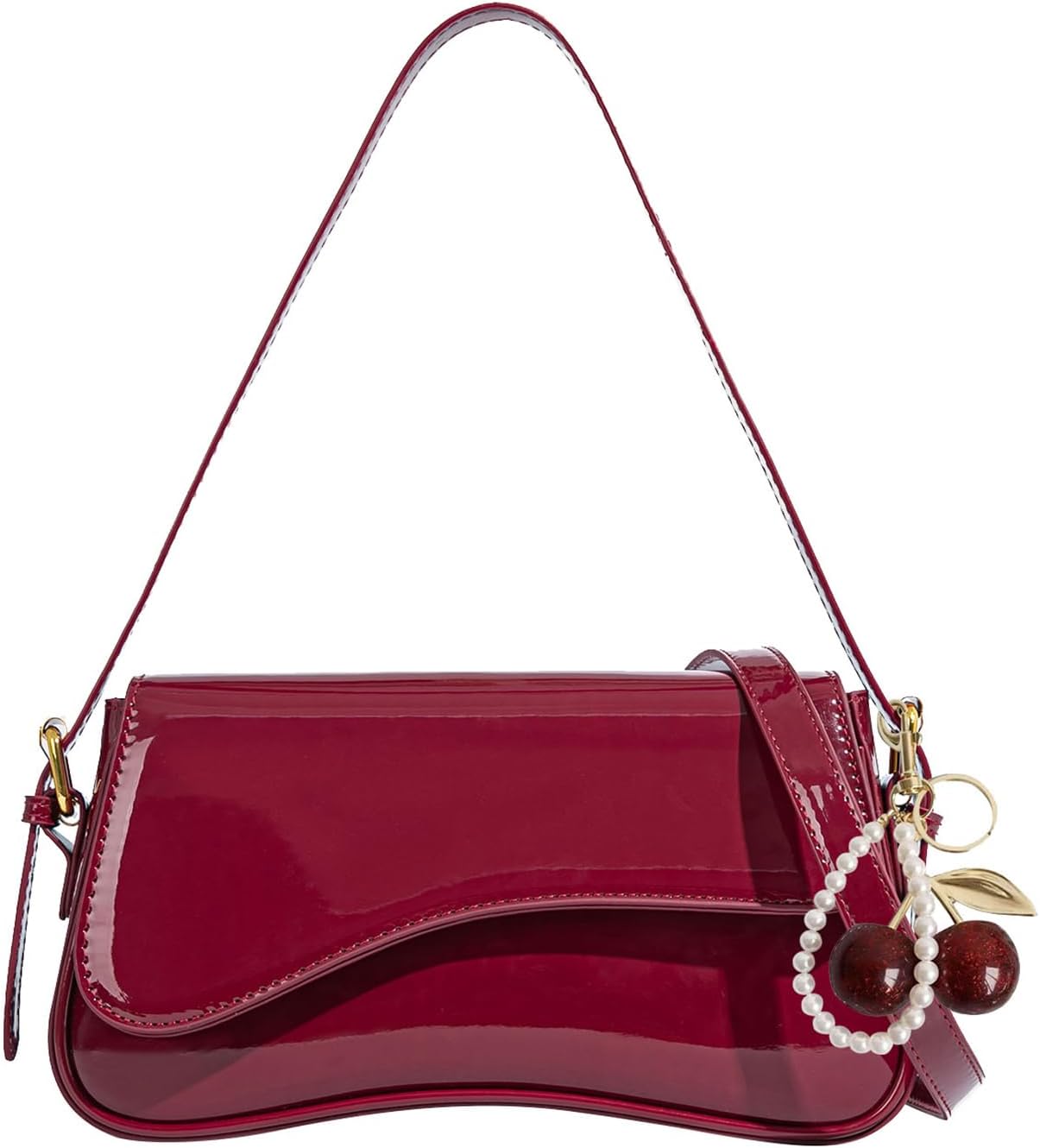 Y2K Faux Leather Crossbody Purse with Cherry Pendant