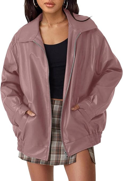 Women's Oversized Faux Leather Jacket for Fall & Winter