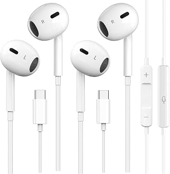 2 Pack USB-C Wired Earbuds with Mic & Volume Control