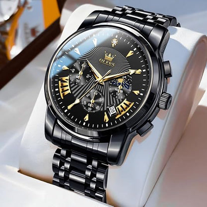 OLEVS Men's Waterproof Luminous Chronograph Watch Gold Black
